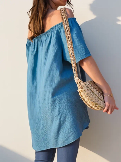 Royalfashion Жіноча бавовняна блузка в іспанському стилі з декоративними ґудзиками