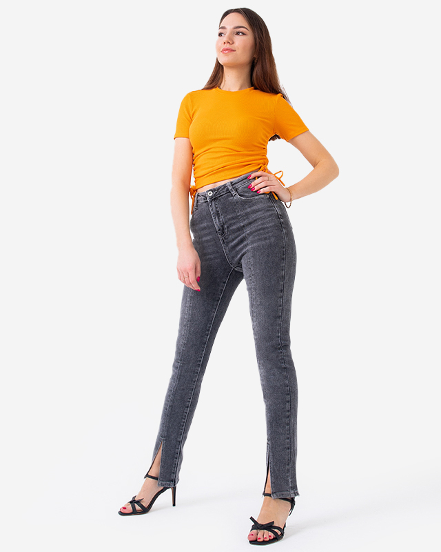 Tmavě šedé rovné dámské džíny - Oblečení