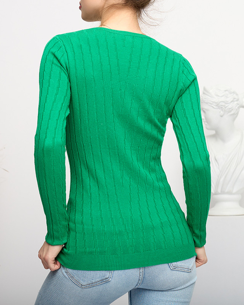 Зелений жіночий светр з круглим вирізом