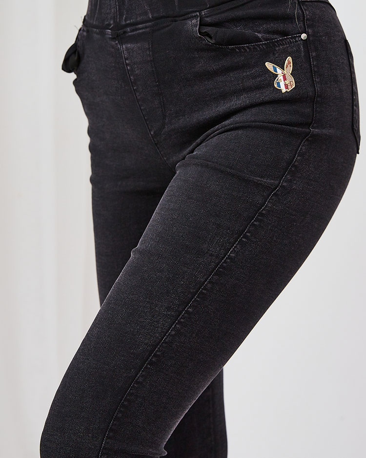 Royalfashion Modré dámské tegínové kalhoty se záplatou