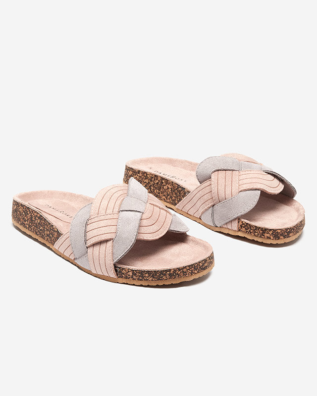 Dámské eko-semišové růžovo-šedé pantofle Zapri - Boty