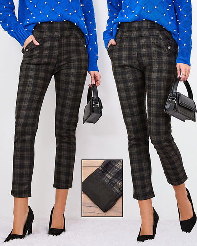 Royalfashion Hnědé dámské zateplené kostkované tregíny