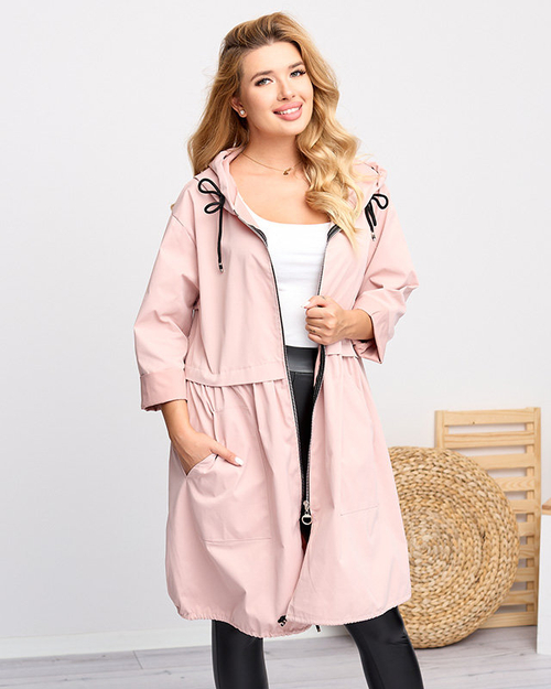 Жіноча довга куртка-вітровка ніжно-рожевого кольору - Одяг