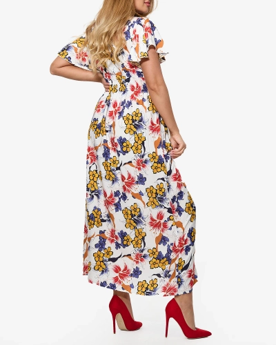 Жіноча біла сукня міді з квітковим візерунком - Одяг