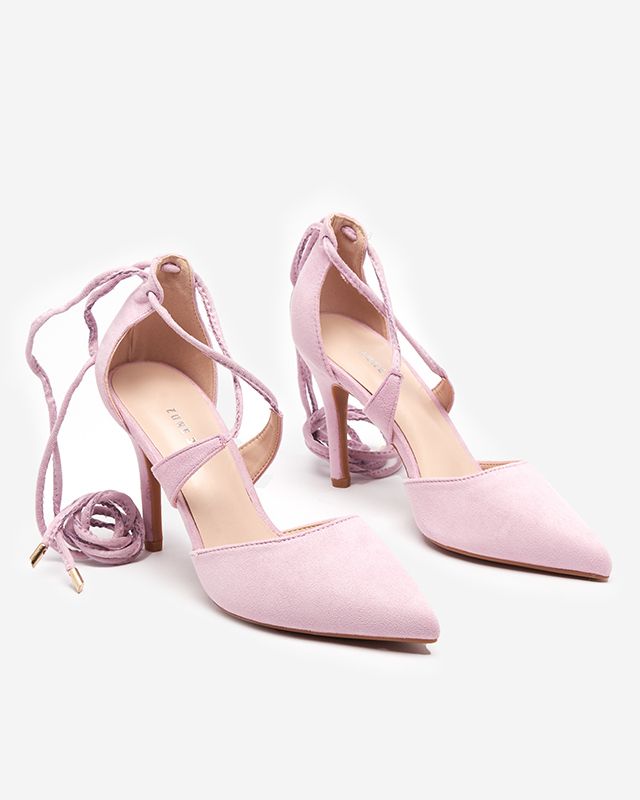 OUTLET Světle růžové dámské vysoké podpatky se zavazováním u kotníku Azunis - Obuv