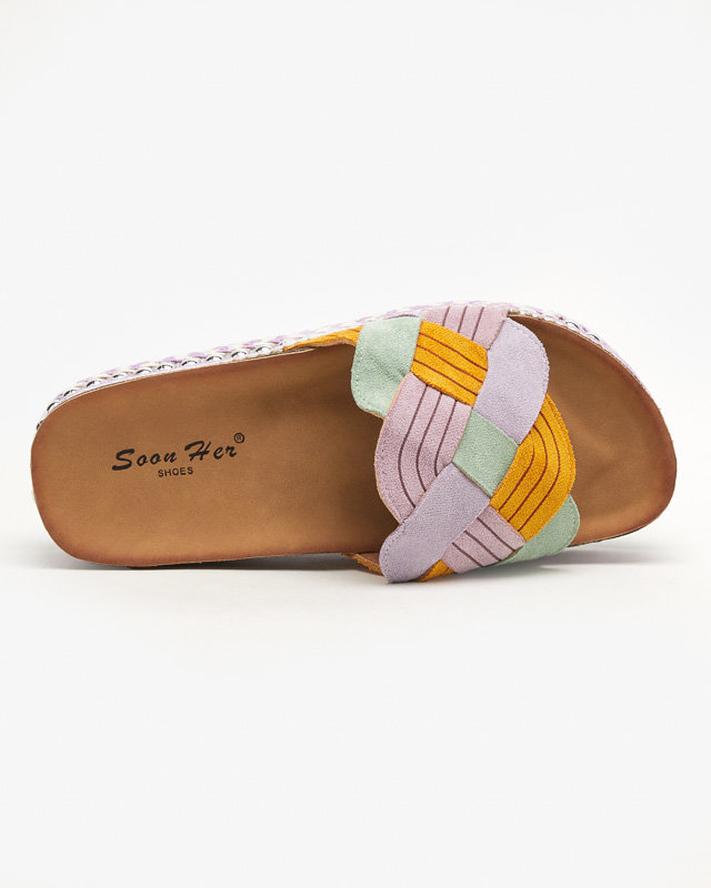 Fialové dámské pantofle na silné podrážce Cekolina - Obuv