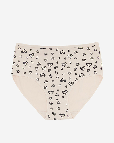 Béžové dámské bavlněné kalhotky se srdíčky PLUS SIZE - Spodní prádlo
