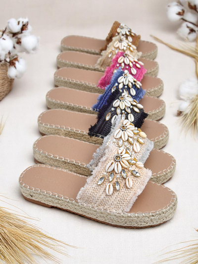Dámské sandály Royalfashion Helena Decor černé espadrilky s mušlemi