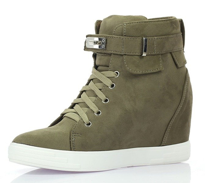 Zielone sneakersy na koturnie Jolie- Obuwie