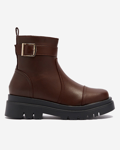 Tmavě hnědé dámské kozačky s přezkou Utilas - Obuv