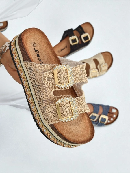 Royalfashion Dámské sandály s třpytivými přezkami GlamCork