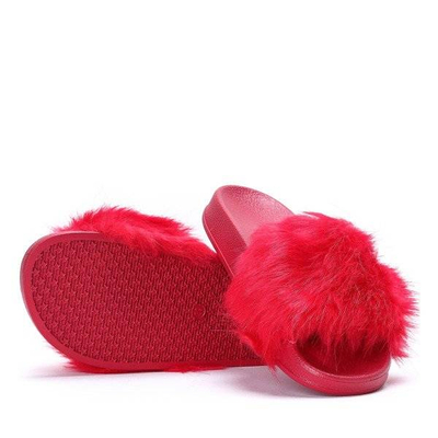 OUTLET Červené pantofle s kožešinou Millie- Shoes