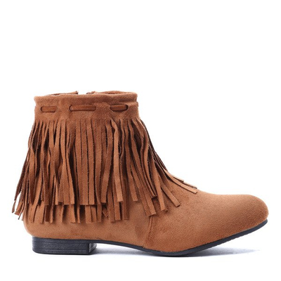 Botki z frędzlami - kolor camel Frenee- Obuwie