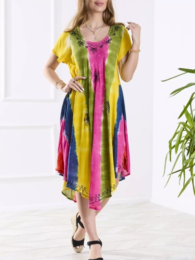 Růžovo-zelené dámské plážové šaty se záplatami - Oblečení