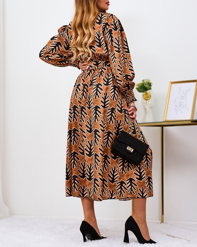 Royalfashion Velbloudí vzorované dámské maxi šaty