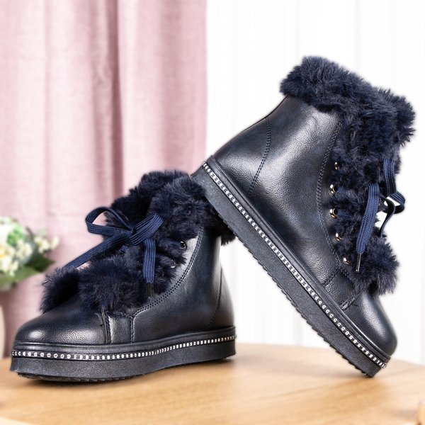 Tmavě modré boty na platformě s kožešinou Salyssa - Obuv