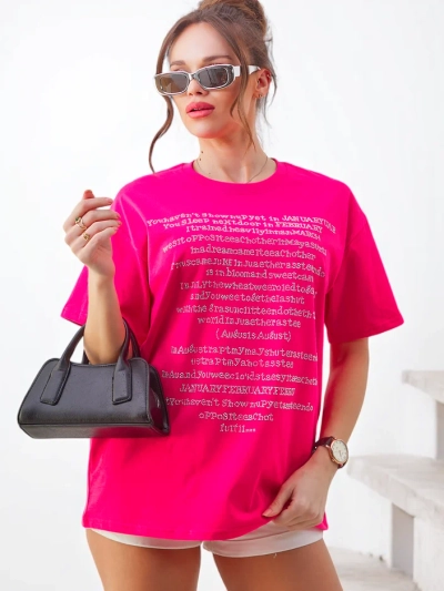 Royalfashion Жіноча бавовняна футболка з текстом, прикрашеним стразами