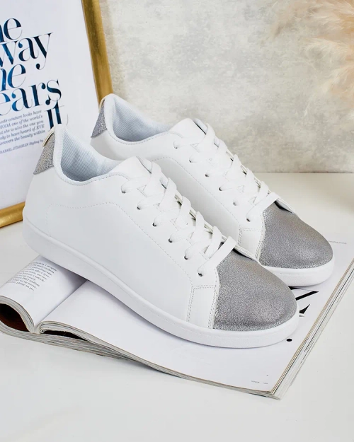 Жіночі снікерси Royalfashion Calista срібно-білі стильні еко шкіра