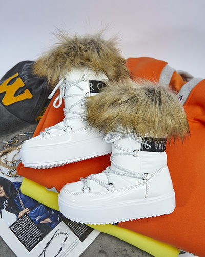 Bílé dětské nazouvací boty a'la snow boots s kožíškem Asika - Obuv