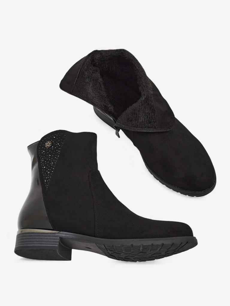 Semišové kotníkové boty z eko-semiše s lakovanými vložkami Kelmo