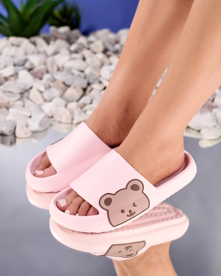 Royalfashion Růžové dámské gumové žabky s medvídkem Páka