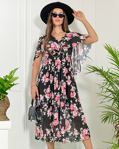 Royalfashion Dámské plisované květinové midi šaty