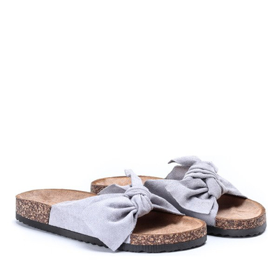 Jasnoszare klapki z kokardką Morena - Obuwie
