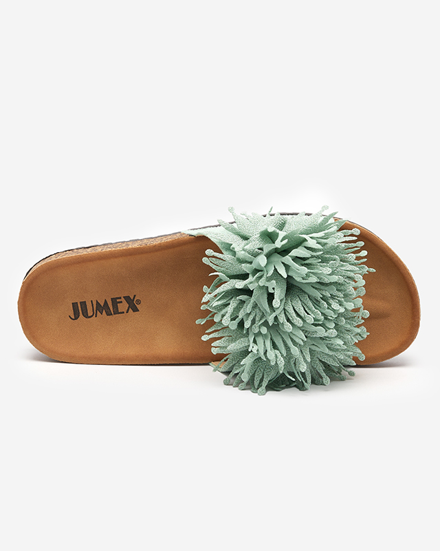 Dámské pantofle se zeleným látkovým ornamentem Ailli- Footwear