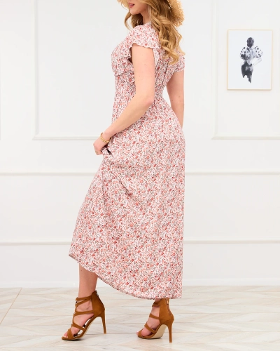 Жіноча біло-помаранчева квіткова максі-сукня - Одяг