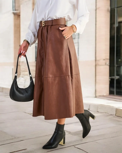 Royalfashion Dámská midi sukně z ekologické kůže