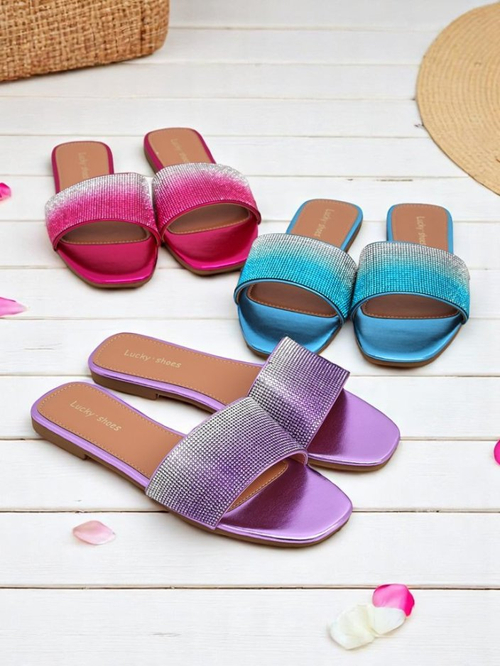 Royalfashion Жіночі шльопанці з цирконами ShinyGlow