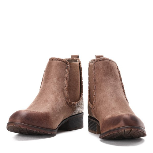 Brązowe sztyblety ze zwierzęcym tłoczeniem Georgette - Obuwie