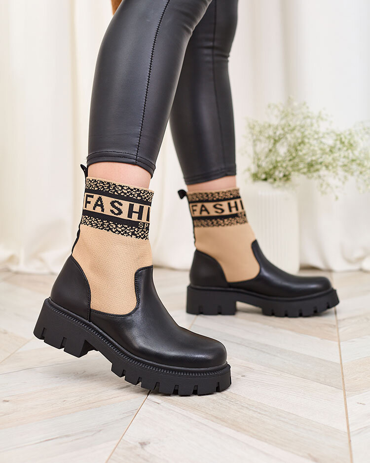 Royalfashion Světle hnědé dámské kozačky s látkovým svrškem Fahione