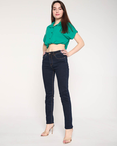 Tmavě modré rovné dámské džíny PLUS SIZE - Oblečení