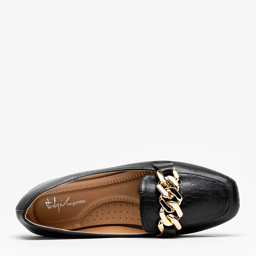 Чорні жіночі лофери з тисненням і ланцюжком Kedisa