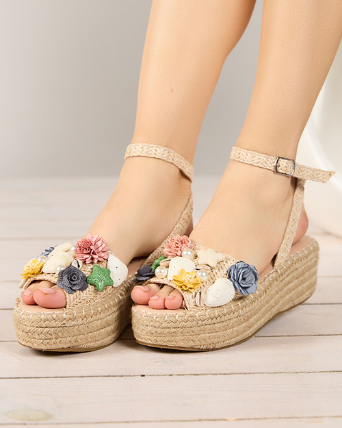 Бежеві жіночі босоніжки a'la еспадрільі з декоративним верхом Soramis - Взуття