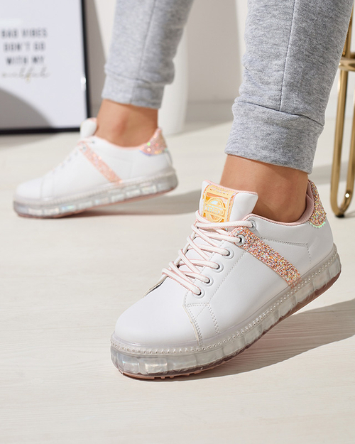 Жіночі спортивні кросівки білого кольору з рожевими вставками Asxa- Footwear