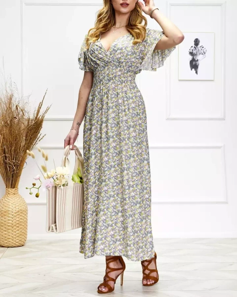 Dámské květinové midi šaty ve fialové barvě - Oblečení