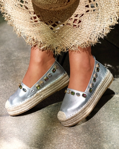 Dámské stříbrné espadrilky s krystaly Ziennie - Obuv