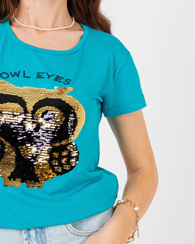 Блакитна жіноча футболка з паєтками - Одяг