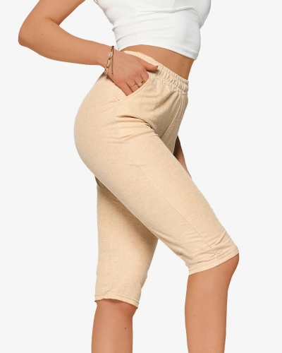 Dámské látkové šortky 3/4 délky v béžové barvě PLUS SIZE- Oblečení