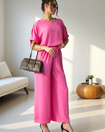 Royalfashion Жіночий casual комплект з блузою з коротким рукавом і широкими брюками