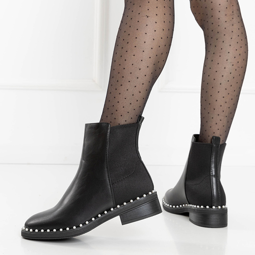 Чорні жіночі ботильйони з декоративними перлинами Manoris