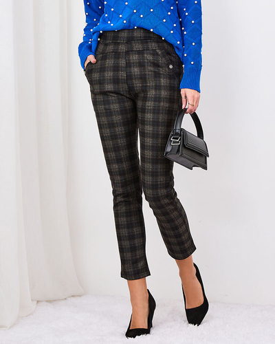 Royalfashion Hnědé dámské zateplené kostkované tregíny