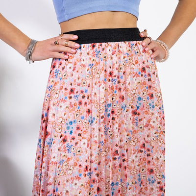 Růžová dlouhá květovaná skládaná sukně - Oblečení