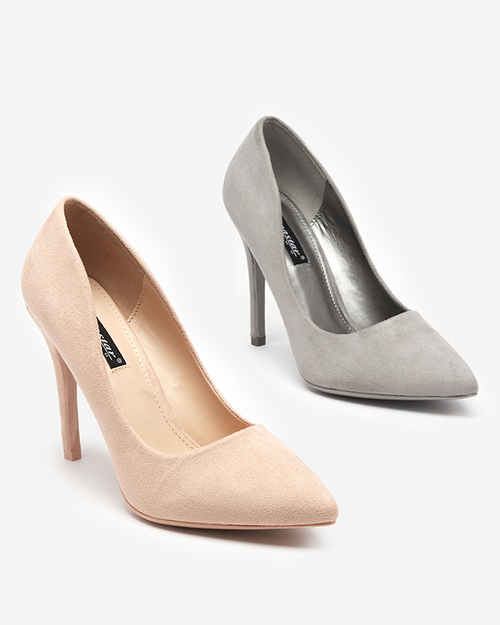 Бежеві жіночі туфлі з еко-замші на підборах Menitik