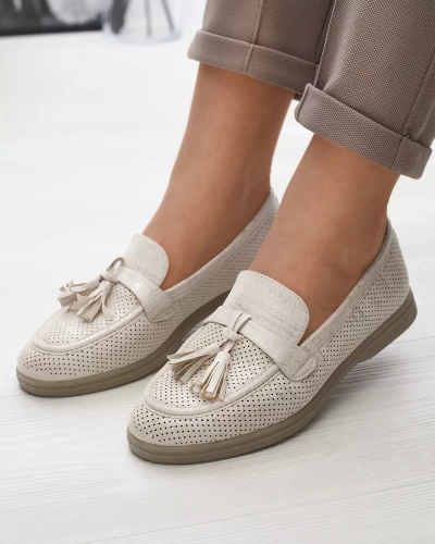 Кремові жіночі мокасини з декором Parffes- Footwear