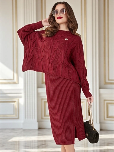 Royalfashion Akrylátový pletený ženský set s svetrem a sukní Warm&Fuzzy