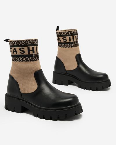 Royalfashion Světle hnědé dámské kozačky s látkovým svrškem Fahione