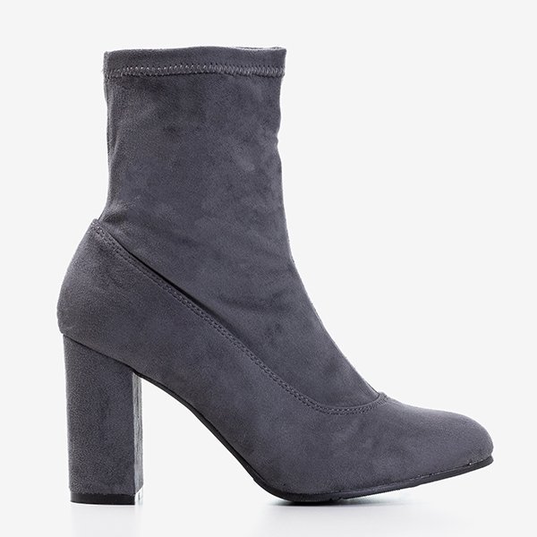 OUTLET Šedé kozačky na sloupku z eko-semišu Melinda - Obuv